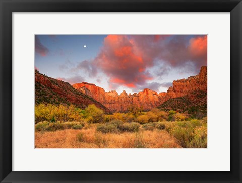 Framed Temple Sunrise &amp; Moon Print