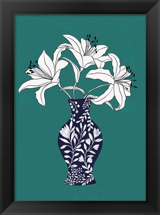 Framed Lily On Teal Print