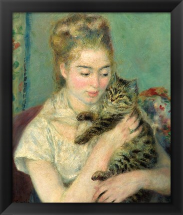 Framed Woman with Cat (Femme au chat), 1875 Print