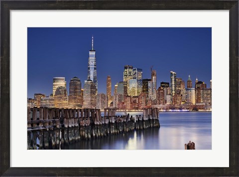 Framed Manhattan Skyline at night Print