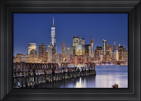 Framed Manhattan Skyline at night Print