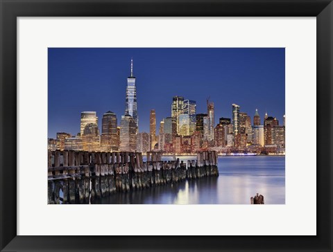 Framed Manhattan Skyline at night Print