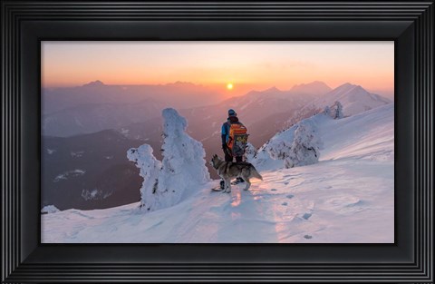 Framed Snowboarder and his Dog Print