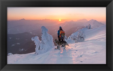 Framed Snowboarder and his Dog Print