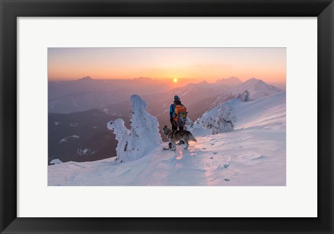 Framed Snowboarder and his Dog Print