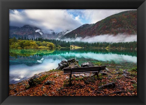 Framed Bench by the Lake Print