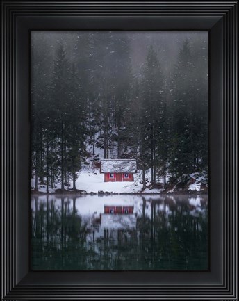 Framed Cottage by the Lake Print