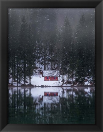 Framed Cottage by the Lake Print