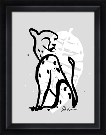 Framed Inked Safari Leaves I-Cheetah Print