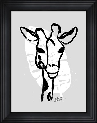 Framed Inked Safari Leaves III-Giraffe 1 Print