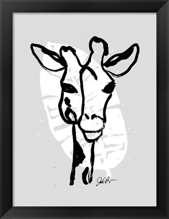 Framed Inked Safari Leaves III-Giraffe 1 Print