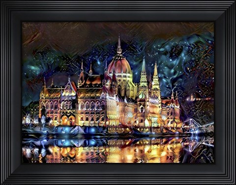 Framed Budapest Hungary Parliament at night Print