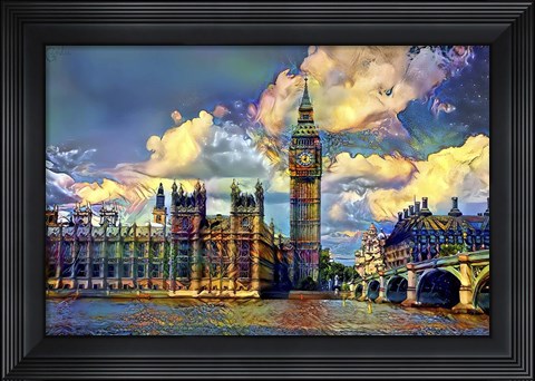 Framed London England Big Ben and Parliament Print