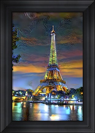 Framed Paris France Eiffel Tower at sunset Print