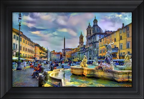 Framed Rome Italy Piazza Navona Print