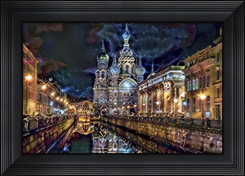 Framed Saint Petersburg Russia Church of the Savior on Spilled Blood at night Print