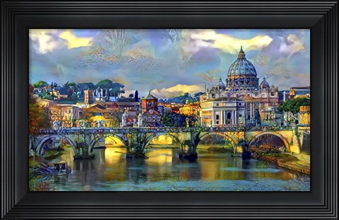 Framed Vatican City Saint Peter Basilica and bridge by day Print