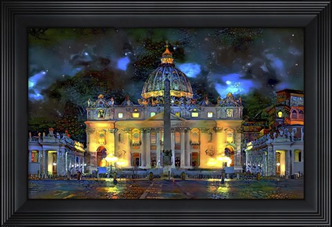 Framed Vatican City Saint Peter Basilica at night Print