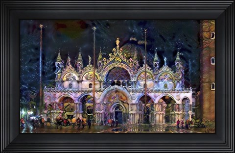 Framed Venice Italy Patriarchal Cathedral Basilica of Saint Mark at night Print