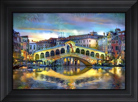 Framed Venice Italy Rialto Bridge at night Print