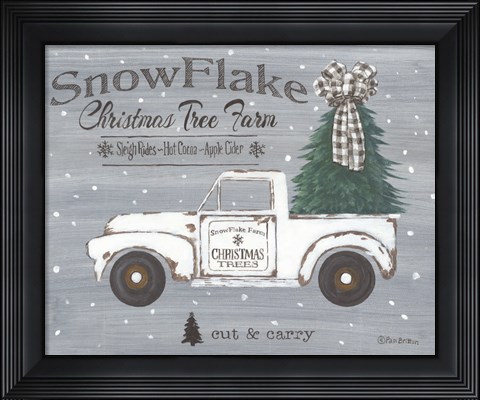 Framed Snowflake Christmas Tree Farm Print