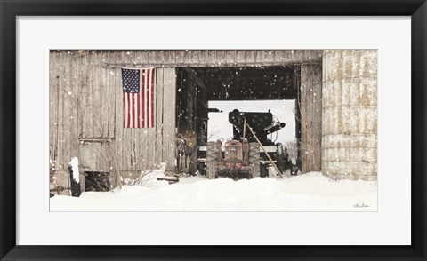 Framed Winter at Patriotic Barn Print