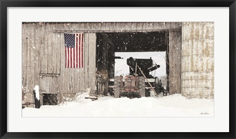 Framed Winter at Patriotic Barn Print