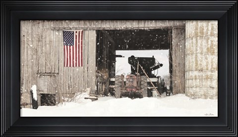 Framed Winter at Patriotic Barn Print