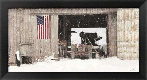 Framed Winter at Patriotic Barn Print