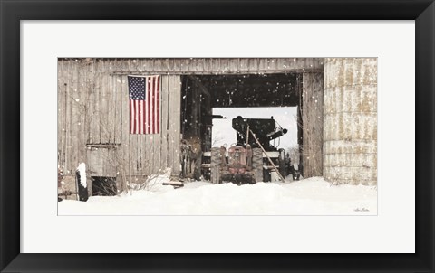 Framed Winter at Patriotic Barn Print