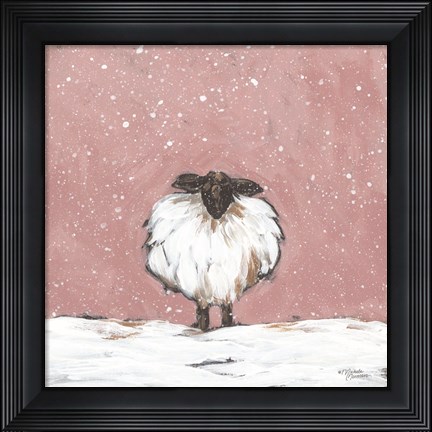 Framed Pastel Pink Winter Sheep Print