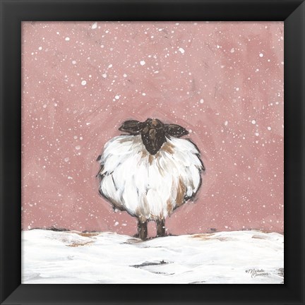 Framed Pastel Pink Winter Sheep Print