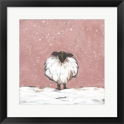 Framed Pastel Pink Winter Sheep Print