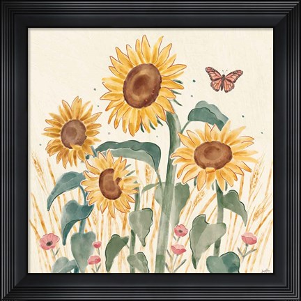 Framed Sunflower Season III Bright Print