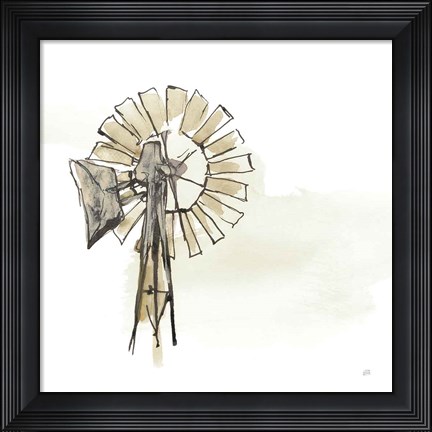 Framed Windmill II Neutral Print