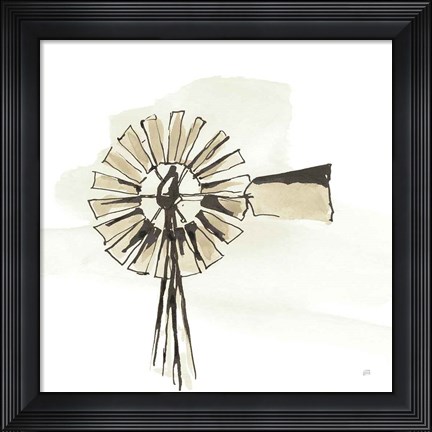 Framed Windmill III Neutral Print