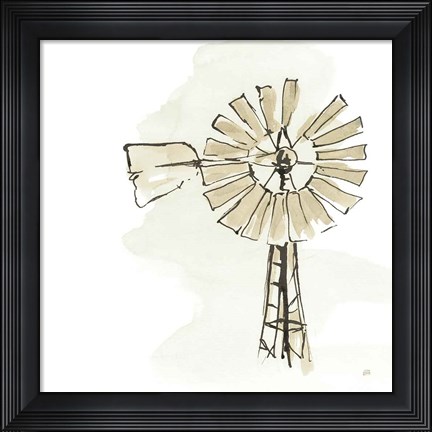 Framed Windmill I Neutral Print