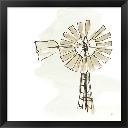 Framed Windmill I Neutral Print