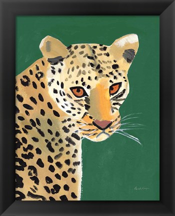 Framed Colorful Cheetah on Emerald Print