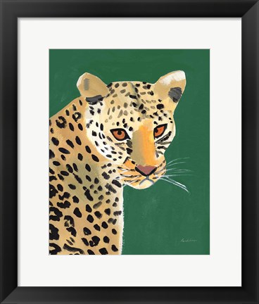 Framed Colorful Cheetah on Emerald Print