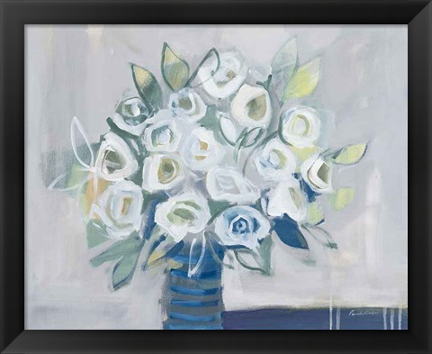 Framed White Roses on Gray Print