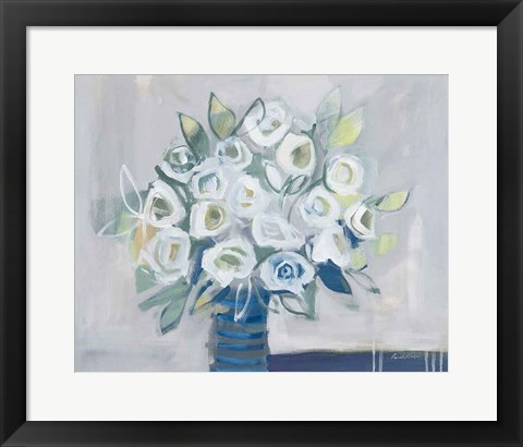 Framed White Roses on Gray Print