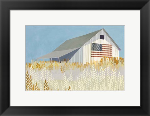 Framed Wheat Fields Barn with Flag Print