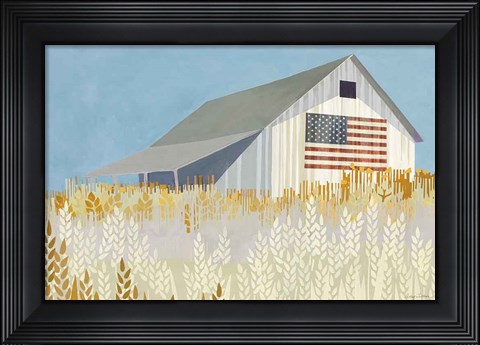 Framed Wheat Fields Barn with Flag Print