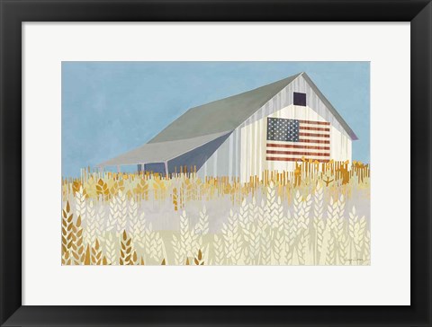 Framed Wheat Fields Barn with Flag Print