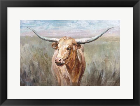 Framed Big Sky Longhorn Sunset Print