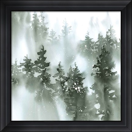 Framed Misty Forest I Green Print