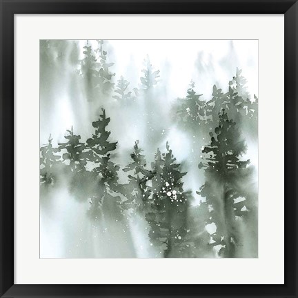 Framed Misty Forest I Green Print