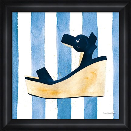 Framed Beach Glam VII v2 Navy on Stripes Print