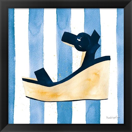 Framed Beach Glam VII v2 Navy on Stripes Print